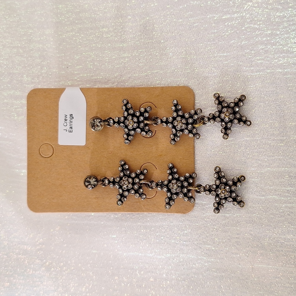 J Crew 3 Star with Clear Stone Dangle Post Back Earrings